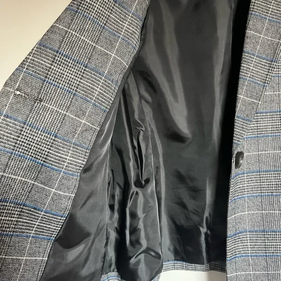 NWOT Kasper Women's Gray Blue Houndstooth Plaid Lined Blazer 4 P - Picture 7 of 12